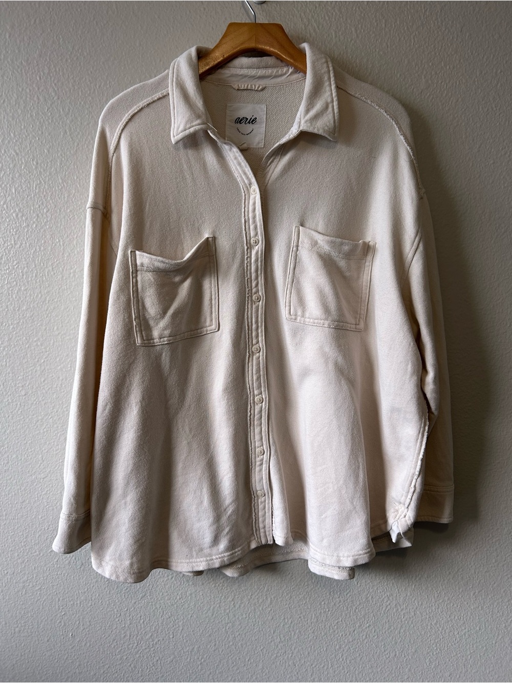 Aerie oversizedCream Button-Up Shirt